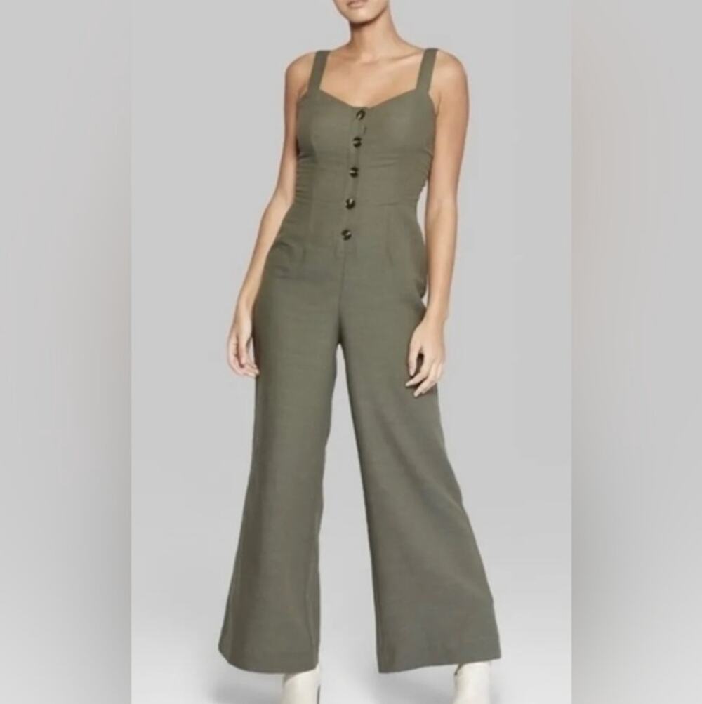 Wild Fable Sleeveless V-Neck Wide Leg Jumpsuit Size Small Cotton Blend Hipster